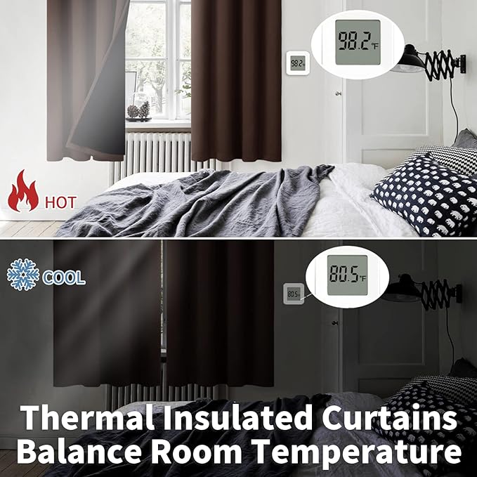 BGment Thermal Insulated 100% Blackout Curtains for Bedroom with Black Liner, Double Layer Full Room Darkening Noise Reducing Grommet Curtain (52 x 72 Inch, Brown, 2 Panels)