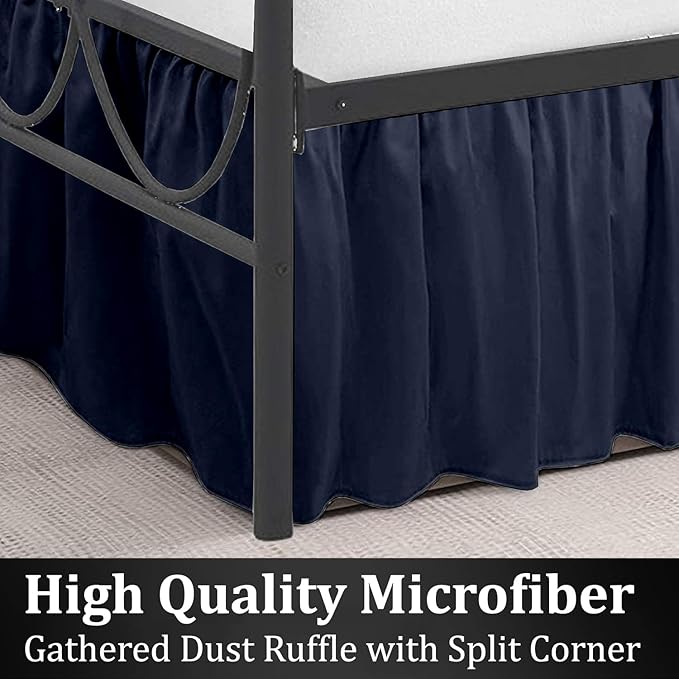 SKY BEDDINGS - Queen Size Ruffled Bed Skirt with Split Corners - 21 Inch Drop Dust Ruffle Bed Skirt with Platform Three Sided Coverage - 100% Microfiber, Navy Blue