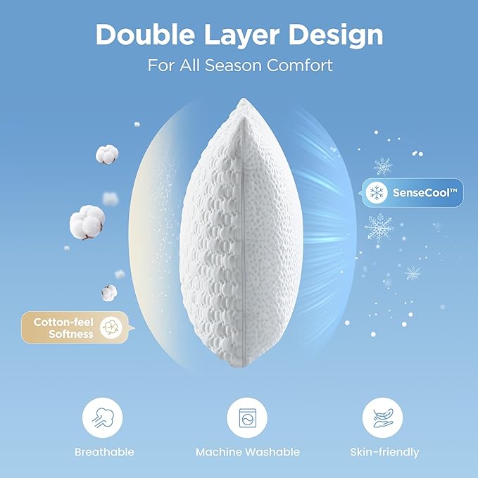 Sophia & William Cooling Bed Pillow for Sleeping (King Size) Adjustable Shredded Memory Foam Pillow for Side, Back and Stomach Sleepeers