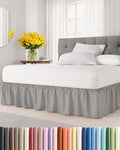 Wrap Around Dust Ruffle Bed Skirt - Light Grey - for Twin Size Beds w/ 14 Inch Drop - Easy Fit Elastic Strap - Adjustable Pleated Bedskirt with Brushed Fabric, Wrinkle Free Women, Men, Kids and Teens