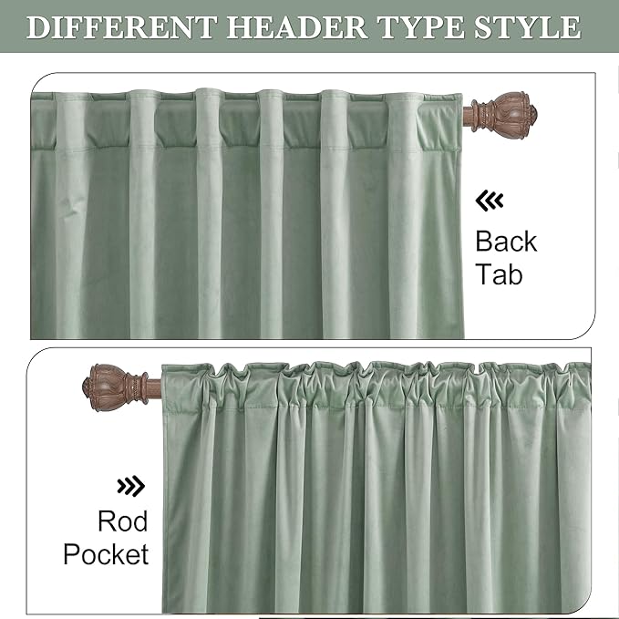RYB HOME Mint Green Velvet Curtains 90 inches Long, Room Darkening, Floor-Length, Coastal Style Back Tab Velvet Drapes for Nursery Living Room Office, 52" W x L90 L, Auqa