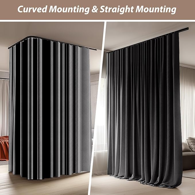 Room Divider Curtains with Ceiling Curtain Track Set Window Curtain for Bedroom,Living Room Total Blackout Thermal Insulated Privacy Ceiling Track Curtain W 9 × H 6 FT Grey drape&Black track