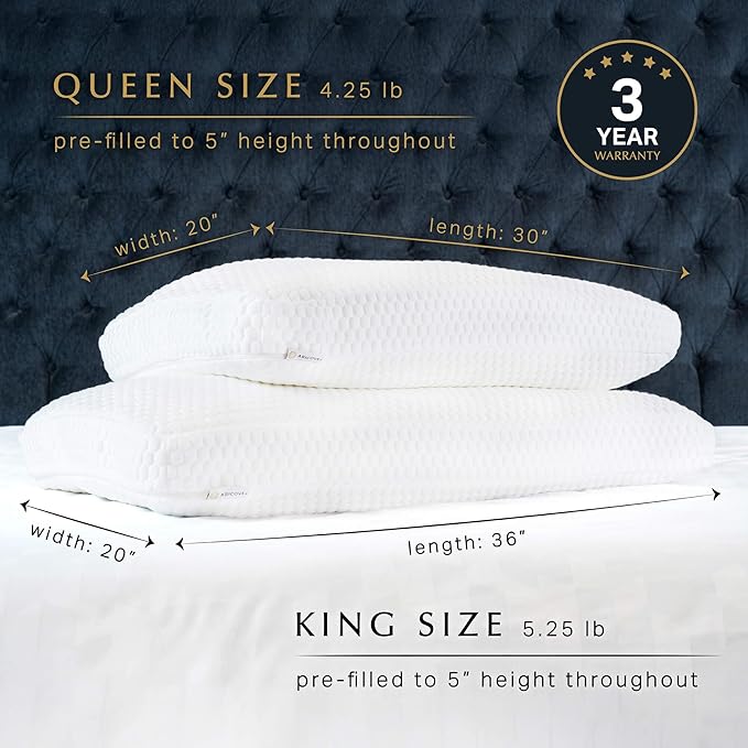 Aricove Bed Pillow for Sleeping, Side Sleeper Pillow for Adults, Queen Size, Adjustable Firm Memory Foam & Soft Microfiber Fill, Neck and Shoulder Support