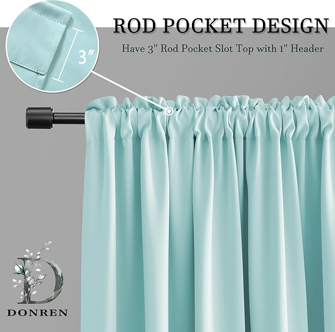 DONREN 54 Inch Length Aqua Blackout Curtains for Bedroom - Small Window Treatment Rod Pocket Curtain Drapes (Set of 2 Panels)