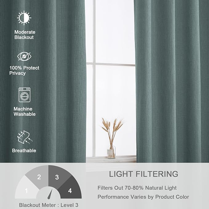 Jacquard Linen Curtains 63 inch Length 2 Panels Thick Faux Linen Blended Window Drapes Burlap Textured Curtains with Grommet for Living Room Bedroom Farmhouse (42x63 Lake Blue) Natural