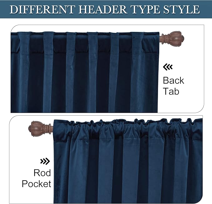 RYB Home Blue Velvet Curtains 90 inches - Blackout Curtains for Living Room, Thermal Insulated Noise Reducing Panels Soft Luxury Window Decor for Kids Bedroom, Navy Blue, W52 x L90 inches, 2 Panels