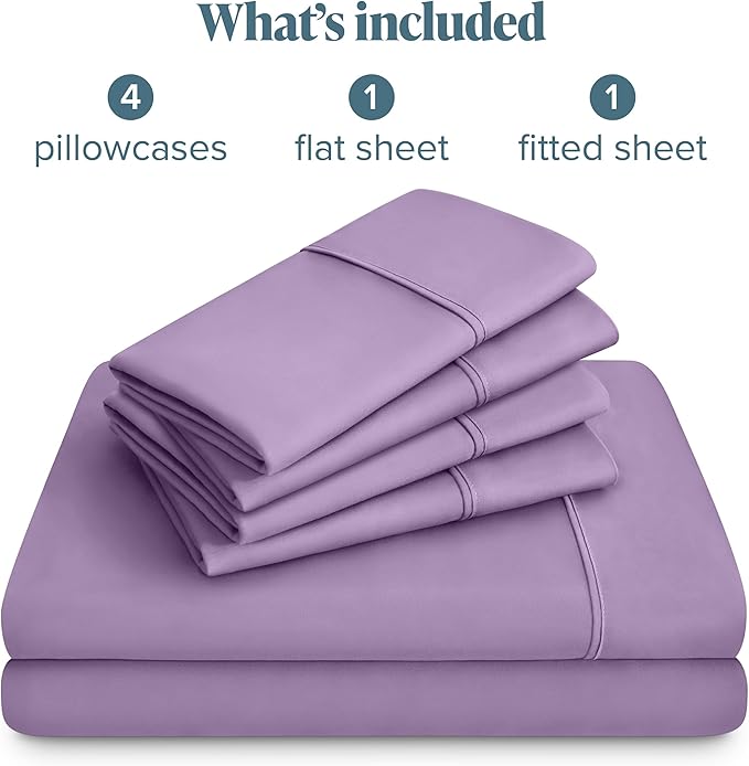 Bare Home Hotel Luxury King Sheet Set, Extra Soft - 6 Piece Set - Deep Pockets - Easy Fit - Cooling & Breathable - Wrinkle, Fade, Stain Resistant - Includes 4 Pillowcases (King, Lavender)