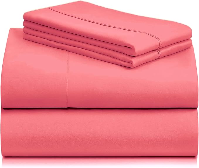 LuxClub 4 PC Sheet Set Bed Sheets Deep Pockets 16" Eco Friendly Wrinkle Free Cooling Machine Washable Hotel Bedding Silky Soft - Vermilion King