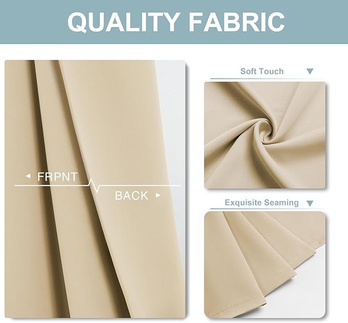ChrisDowa Blackout Curtains 70 inches Wide for Bedroom - 2 Panels Set Extra Wide Grommet Thermal Insulated Room Darkening Curtains for Living Room (Biscotti Beige, 70 x 63 Inch)