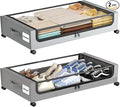 Under Bed Storage with Wheels,XXL 60L Under Bed Storage Containers with Clear Lids, Rolling Under Bed Metal Drawer for Clothes, Shoes,Toys(Gray, 2 Pack)