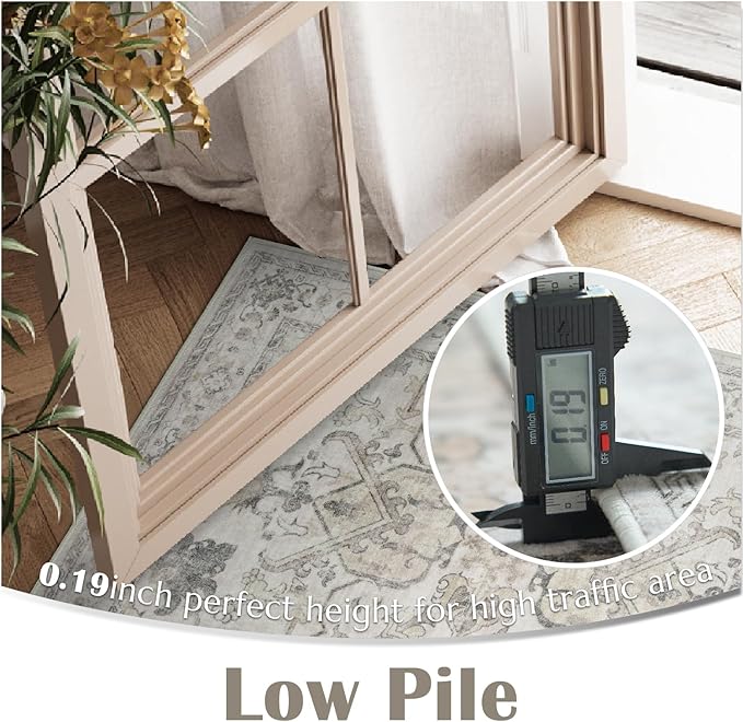 jinchan Hallway Runner Rug 3x10 Machine Washable - Vintage Floral Non-Slip Low-Pile Soft Ultra-Thin Faux Wool Kitchen Rug Distressed Carpet Runner for Farmhouse Bedroom Laundry Room (3x10ft, Taupe)