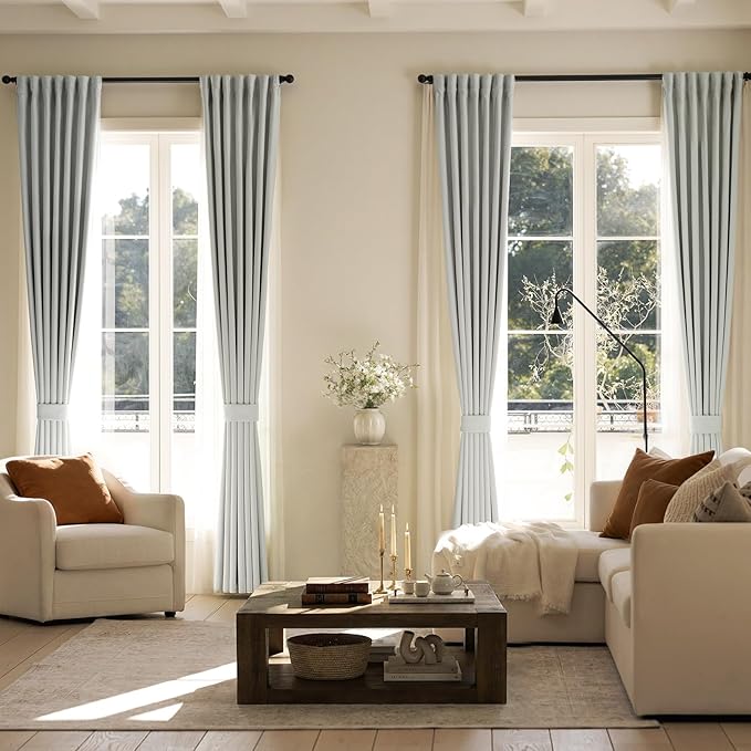 jinchan Chenille Blackout Curtains 108 Inches Long Light Grey Thermal Insulated Curtains for Living Room Bedroom 2 Panels Noise Reducing Drapes Back Tab Full Privacy Window Curtains 50x108 Inch