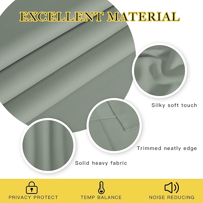 NICETOWN Room Darkening Short Curtain 54 inches Long for Living Room, Grommet Sound Reducing Thermal Insulated Curtains for Bedroom Nursery Window, 46W x 54L, 1 Piece, Sage Green