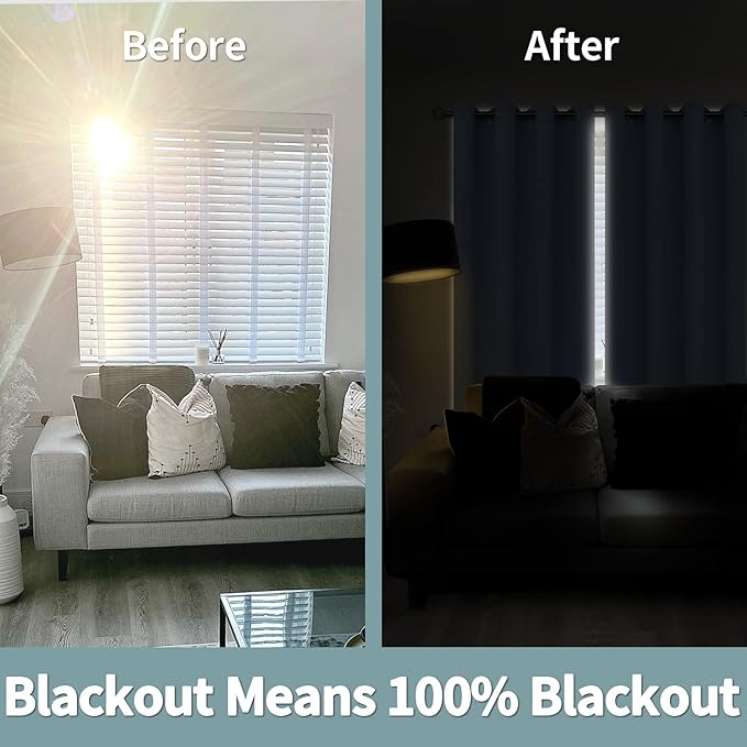 BGment Aqua Blackout Curtains 95 Inches Long 2 Panels Set for Living Room, Thermal Insulated 100% Light Blocking Curtains & Drapes, Grommet Soundproof Curtains for Bedroom Window, Each 52 Wide