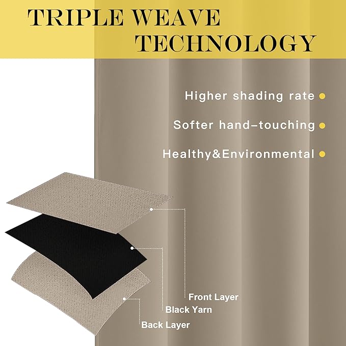 NICETOWN Blackout Curtains 120 inch Length for Sliding Glass Door, Grommet Thermal Insulated Room Darkening Sound Reducing Drapes for Room Divider, 1 Panel, W52 x L120, Taupe