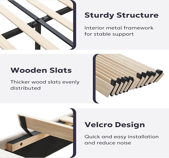King Platform Bed Frame, Velvet Upholstered Bedframe with Vertical Channel Adjustable Headboard, Golden Plating Trim, Mattress Foundation with Wooden Slats, No Box Spring Needed, Grey
