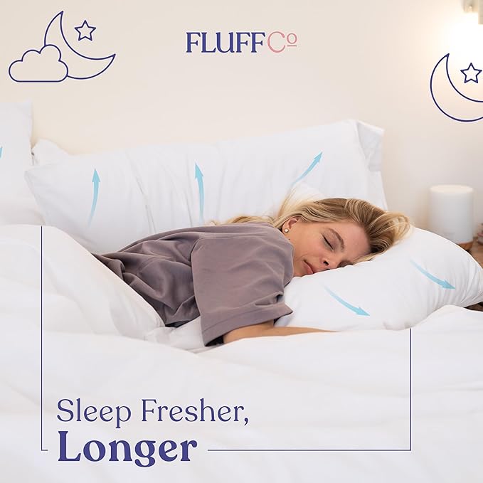 FluffCo Down Alternative Pillows Standard/Queen Size Set of 2 - Queen Bed Pillows for Sleeping - Made in USA - Cooling Surface and Machine Washable for Side, Back, and Stomach Sleepers