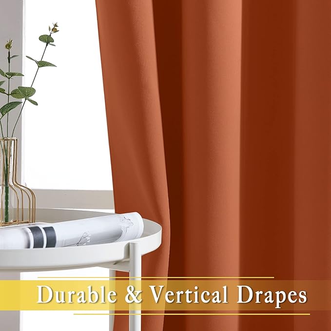NICETOWN Blackout Burnt Orange Curtain for Bedroom 63 inch Length - Grommet Top Room Darkening Sound Reduction Privacy Thermal Drape for Nursery/Living Room, W52 x L63, 1 Panel