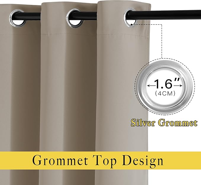 NICETOWN 50% Blackout Taupe Sliding Glass Curtains 2 Panels Set - Window Treatment Thermal Insulated Grommet Light Blocking Sound Reducing Drapes for Bedroom/Living Room, W80 x L84