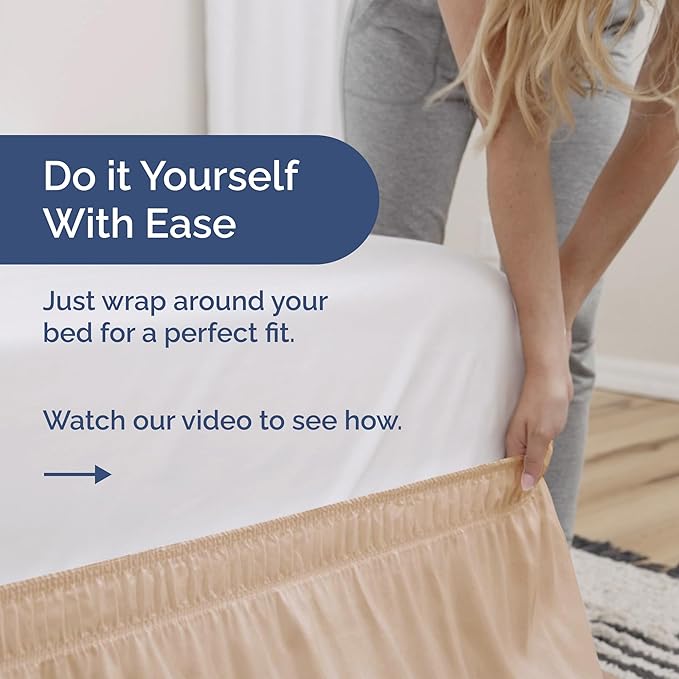 Wrap Around Dust Ruffle Bed Skirt - Cream - for King Size Beds with 18 Inch Drop - Easy Fit Elastic Strap - Adjustable Pleated Bedskirt w/Brushed Fabric - Wrinkle Free - for Women, Men, Kids & Teens
