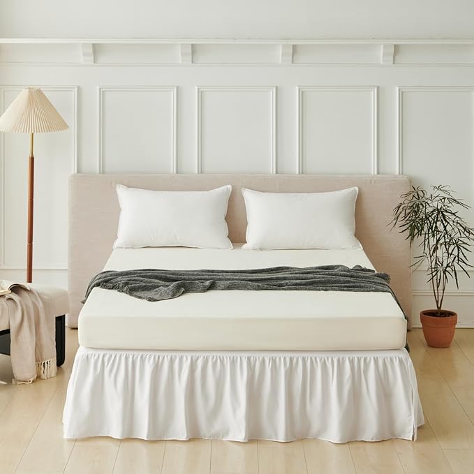 Bed Skirt Full Size Ruffled Bed Skirt with Split Corners, Full Bed Skirts 16 Inch Drop with Platform, White, 16'' Full