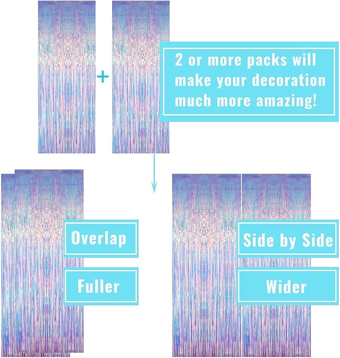 GOER 3.2 ft x 6.5 ft Metallic Tinsel Foil Fringe Curtains Party Photo Backdrop Party Streamers for Mermaid Birthday Party Decorations(1 Pack,Iridescent)
