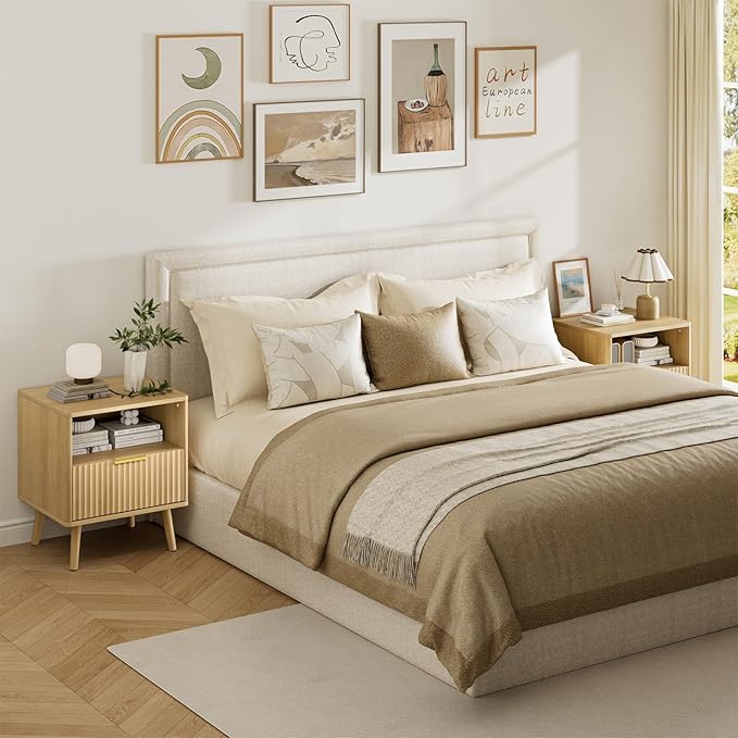 LYNSOM Fluted Dresser and Nightstand Sets 3 Piece, 6-Drawers Dresser and 1-Drawer Nightstands Set of 2, Wood Bedroom Furniture Set for Home, Bedroom, Hallway, Oak