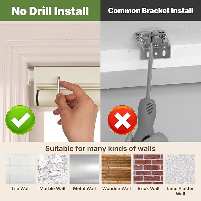 HESTIA No Drill Cordless Blackout Roller Shades Screwless Waterproof Shower Window Blinds, Auto-Retraction Easy Install Blind for Bathroom/Kitchen/Office/Exterior, Cream, 24" W x 54" H