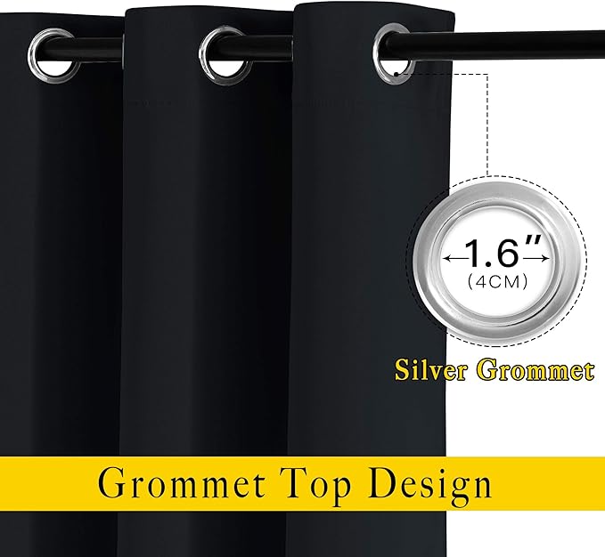 NICETOWN Patio Blackout Curtain Shades - Summer Home Decoration Thermal Insulated Grommet Blackout Draperies/Drapes for Kitchen (2 Panels, 52 inches x 95 inches,Black)