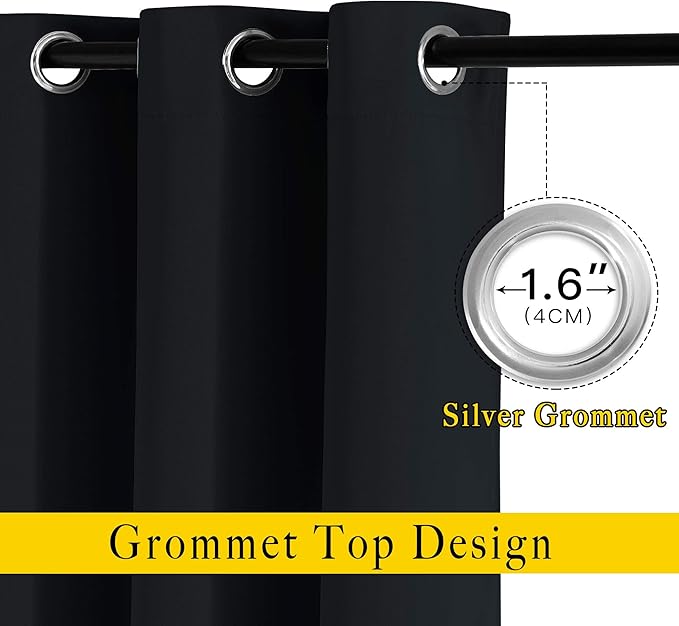 NICETOWN Black Out Curtains 110 inches Long, Grommet Thermal Insulated Blackout Curtains Privacy Window Treatments Sound Reducing for Bedroom/Living Room, W66 x L110, 2 Panels
