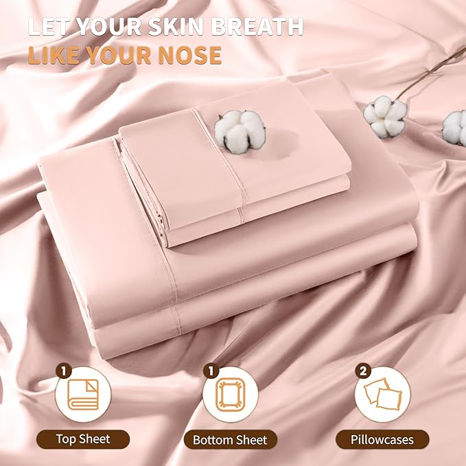 LBRO2M 100% Cotton Sheets Set Deep Pocket 19", 1000 Thread Count King Size 4 Piece Bed Sheet Sets Soft Comfortable Bedding All Season (King, Pink)