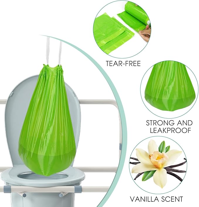 BOOWOO Bedside Commode Liners, 100 Leakproof Toilet Liners for Bedside Commode, Scented Adult Potty Chair Liners, Commode Liners for Commode Chair, Bedpan, Bucket Toilet (100 Bags Only)