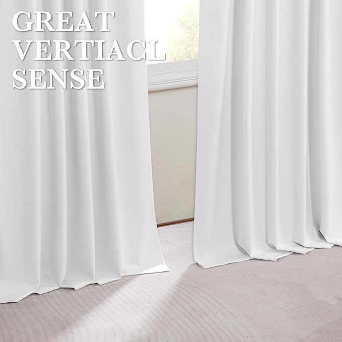 RYB HOME 100% Blackout Velvet Curtains, Thermal Insulated Room Darkening Back Tab and Rod Pocket Curtains for Living Room Nursery Bedroom, White, 52W x 90L, 2 Panels