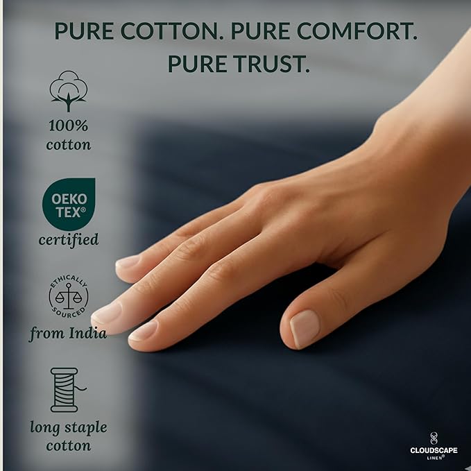 Egyptian Cotton Twin XL Size Sheets Set, Dark Denim