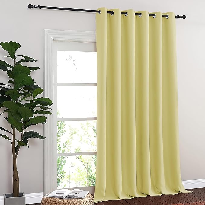 NICETOWN Sliding Door Curtain 108 Inches Long - Blackout Thermal Insulated Grommet Room Divider Privacy Drape for Patio Glass Door, 1 Panel, Paler Yellow, 100 Inch Extra Wide
