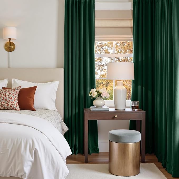 Lazzzy Velvet Blackout Curtains Thermal Insulated Room Window Drapes Super Soft Luxury Curtains for Living Room Bedroom Rod Pocket 2 Panels, Emerald Green, 52" W x 90" L