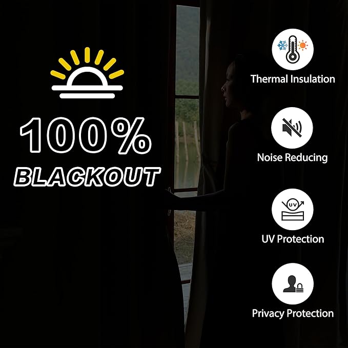 Thermal Insulated Grommet 100% Blackout Curtains for Bedroom 3-in-1 Curtains Noise and Heat Reduction for Bedroom Living Room 50”Width by 84”Length Black 1 Panel