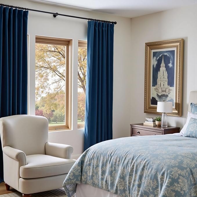 Lazzzy Velvet Blackout Curtains Thermal Insulated Room Window Drapes Super Soft Luxury Curtains for Living Room Bedroom Rod Pocket 2 Panels, Dark Blue, 52" W x 84" L