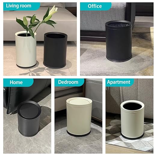 2.6 Gallon/10L Metal Trash Can with Swing Lid, Double Bucket,Round Waste Basket,Black,Modern,Elegant Garbage can,for Bathroom,Living Room,Kitchen,Office,Home,Bedroom(12L-White)