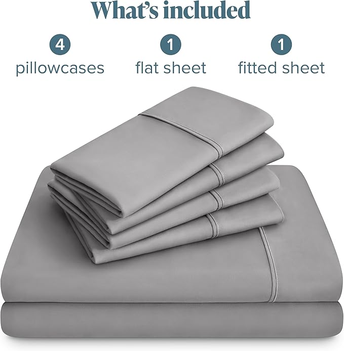 Bare Home Hotel Luxury King Sheet Set, Extra Soft - 6 Piece Set - Deep Pockets - Easy Fit - Cooling & Breathable - Wrinkle, Fade, Stain Resistant - Includes 4 Pillowcases (King, Light Grey)