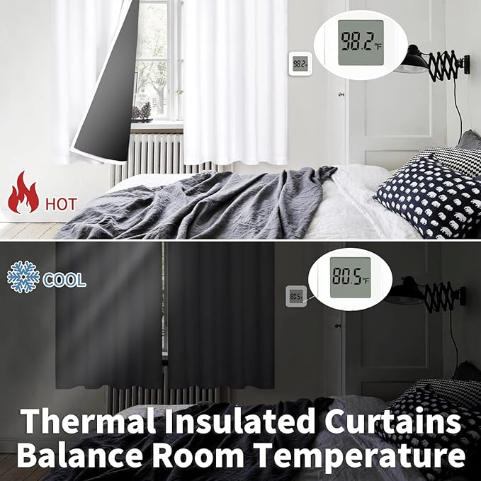 BGment Thermal Insulated 100% Blackout Curtains for Bedroom with Black Liner, Double Layer Full Room Darkening Noise Reducing Grommet Curtain (52 x 90 Inch, Pure White, 2 Panels)