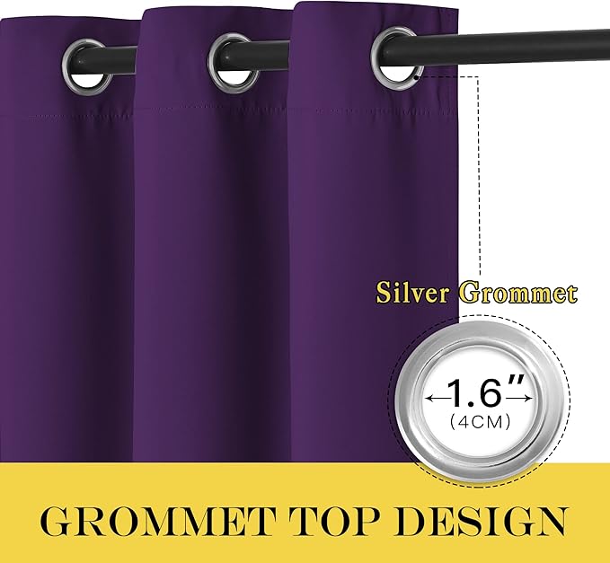 NICETOWN Blackout Curtains 63 inches Long for Living Room Bedroom, Grommet Thermal Insulated Room Divider Drape Window Treatment for Sliding Patio Door, W100 x L63, 1 Panel, Royal Purple