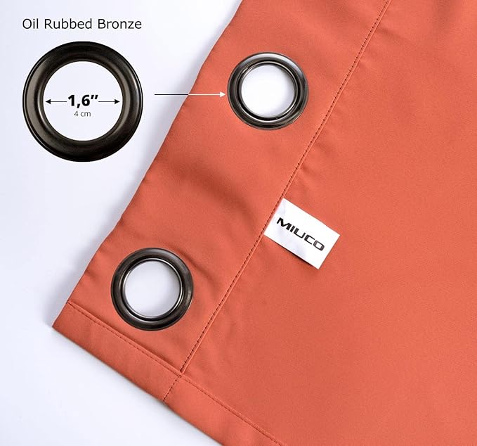 MIUCO 1 Pair Thermal Insulated Grommet 52-Inch-by-95-Inch Blackout Window Curtain Panels with 2 Tie Backs, Rust