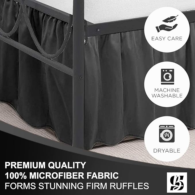 SKY BEDDINGS - Queen Size Ruffled Bed Skirt with Split Corners - 16 Inch Drop Dust Ruffle Bed Skirt with Platform Three Sided Coverage - 100% Microfiber, Dark Grey