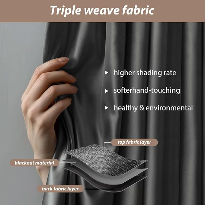 Room Divider Curtains with Ceiling Curtain Track Set Window Curtain for Bedroom,Living Room Total Blackout Thermal Insulated Privacy Ceiling Track Curtain W 15 × H 7 FT Deak-Grey drape&Black track