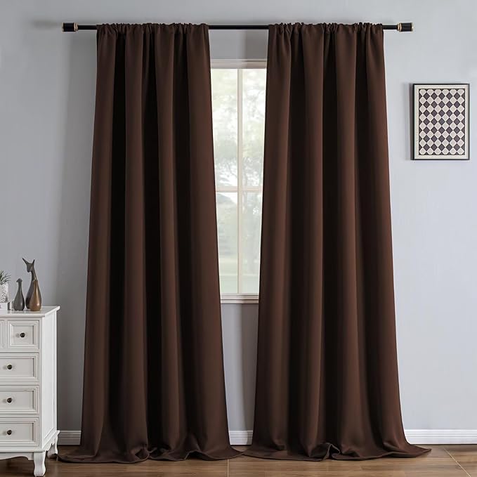 Blackout Curtains 108 Inch Length 2 Panels Set, Black Out Curtains for Bedroom 108 Inch Long, Rod Pocket Energy Saving Room Darkening Drapes for Living Room Window Chocolate(W52 x L108)