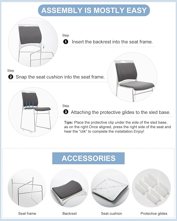 80 Stackable Chairs - 1102LB Capacity Modern Reception Chairs for Home Office, Kitchen, Waiting & Multi-Purpose Rooms, Break Room, Training, Cafeteria