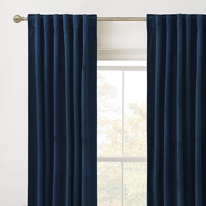 RYB HOME Velvet Curtains 72 inches Length, Back Tab & Rod Pocket Soft Fabric Curtains & Drapes for Home Office Attic Cafe Basement, Black, W 52 x L 72, 2 Panels Set