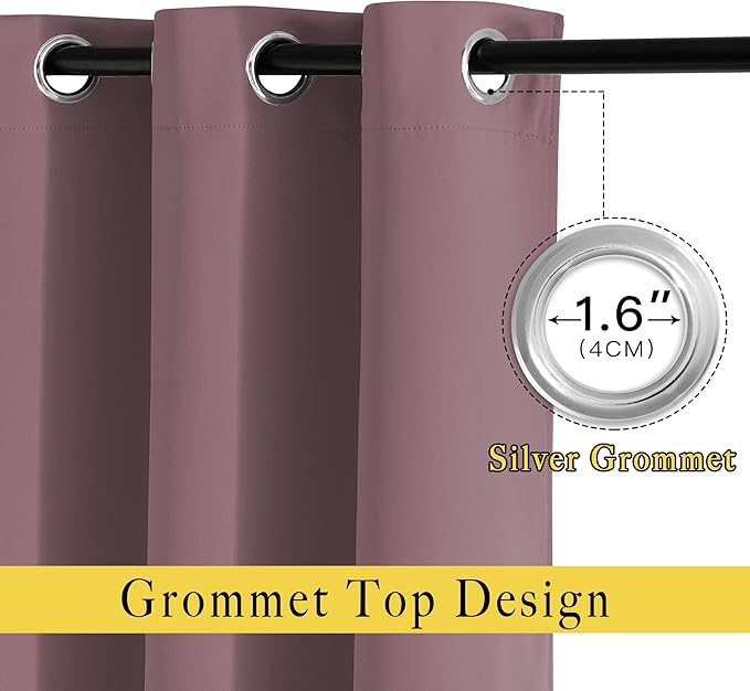 NICETOWN Room Darkening Curtains Extra Long 110 Inches, Grommet Thermal Insulated Weighted Window Treatments for Living Room/Farmhouse, W66 x L110, Dry Rose, 2 Panels