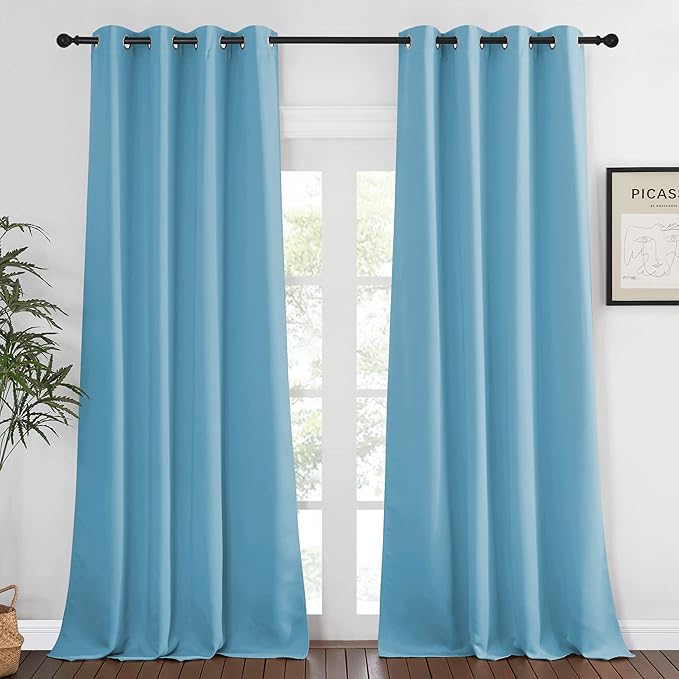 NICETOWN Blackout Curtains 120 inch Length for Sliding Glass Door, Grommet Thermal Insulated Room Darkening Sound Reducing Drapes for Room Divider, 1 Panel, W52 x L120, Teal Blue
